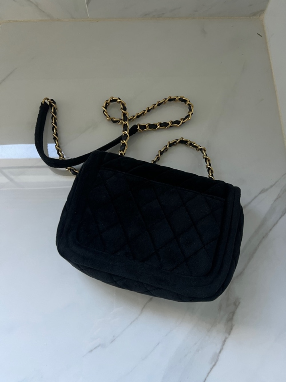 Quilted Black velvet Chain Strap Shoulder Bag - Chanel styled bag - Picture 2 of 7